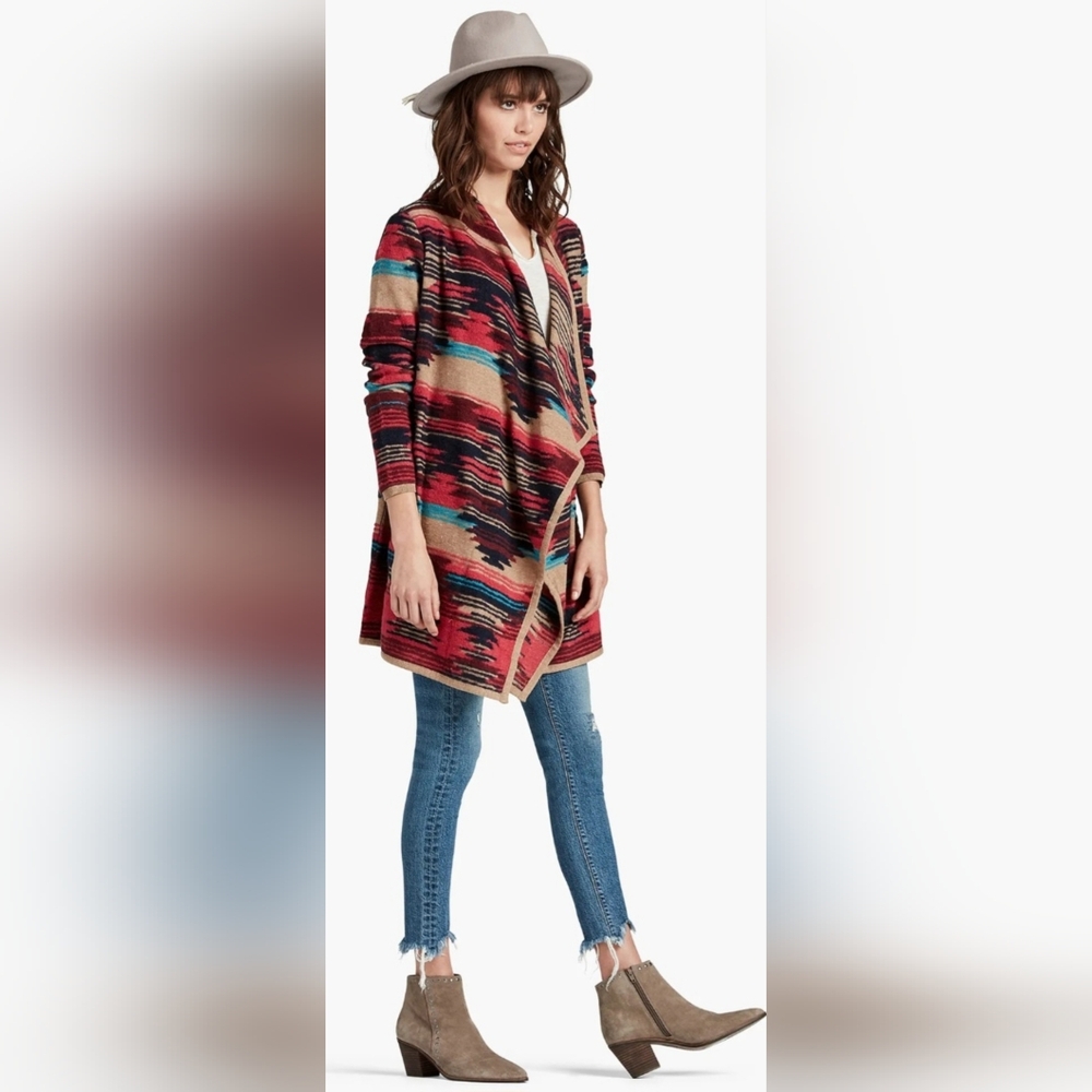 Lucky Brand Aztec Vibrant Striped Cotton Blend Drape Hi-Lo Cardigan 3X - Picture 13 of 16